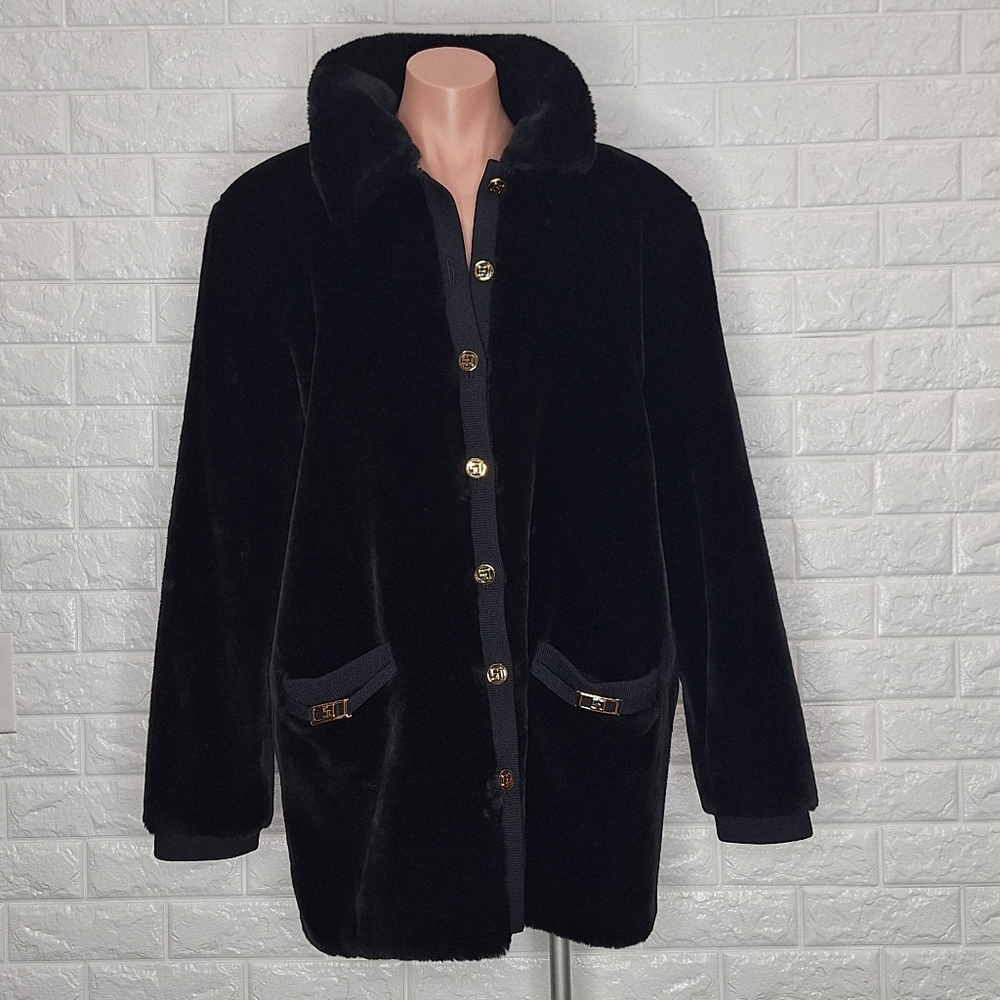 St. John Black Faux Fur Winter Coat